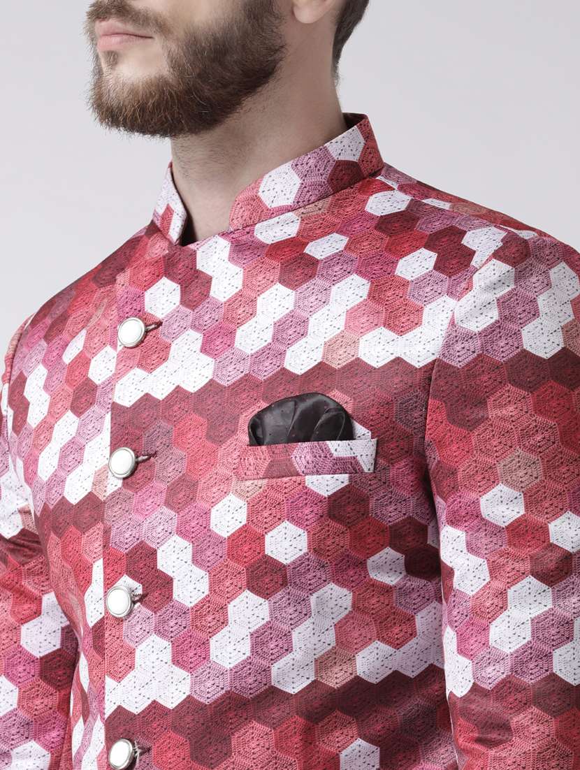 maroon printed sherwani set - 17976345 -  Standard Image - 4