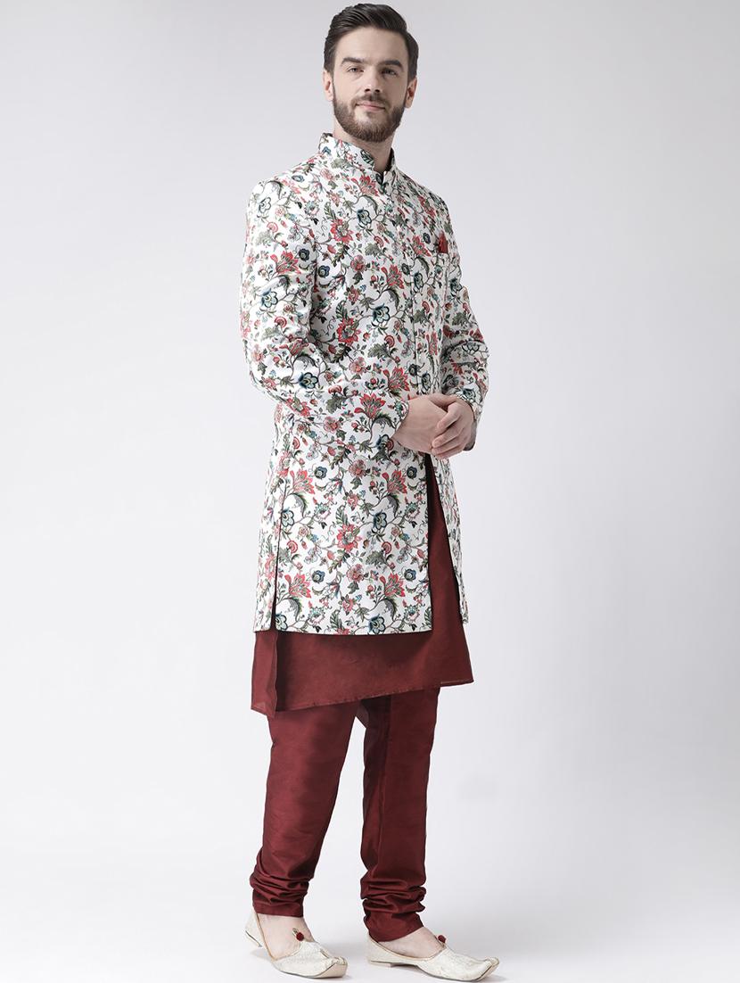 off white printed sherwani set - 17976346 - Standard Image - 1