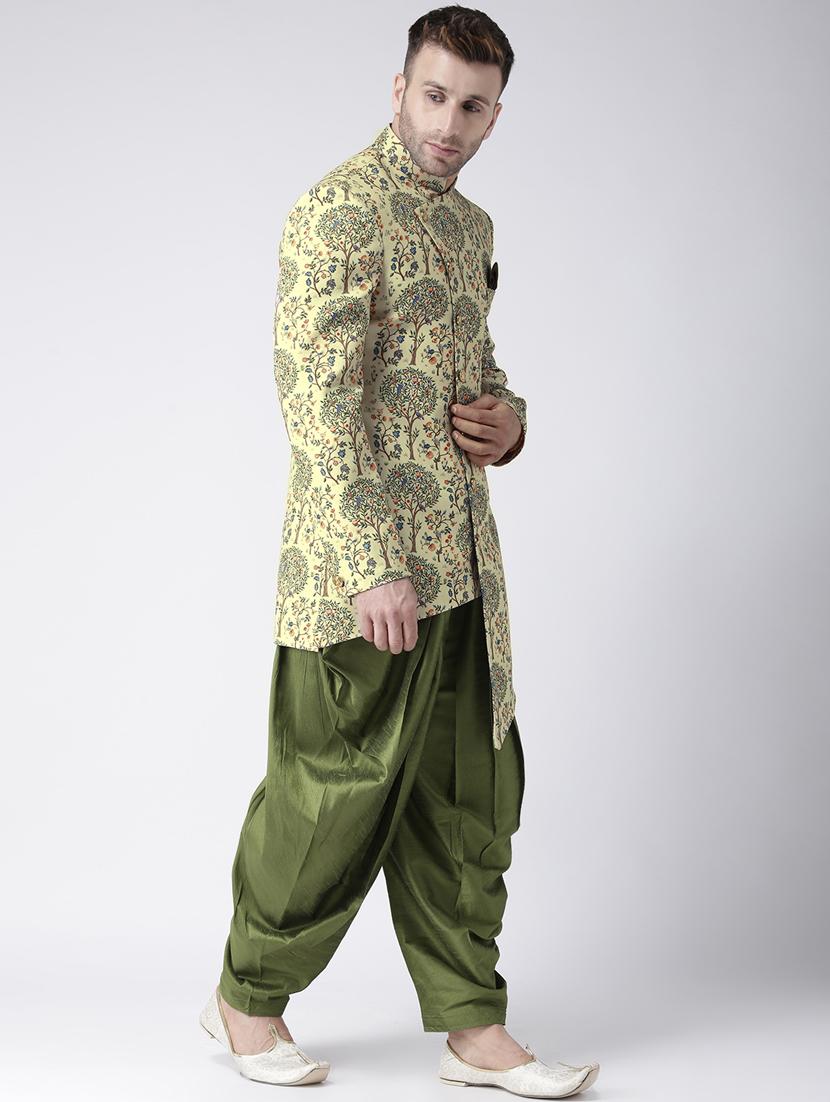 yellow printed dhoti kurta set - 17976351 - Standard Image - 1