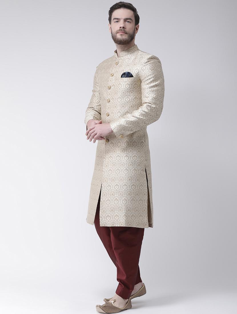 off white jacquard sherwani set - 17976357 -  Standard Image - 1