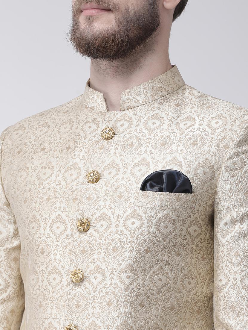 off white jacquard sherwani set - 17976357 -  Standard Image - 4