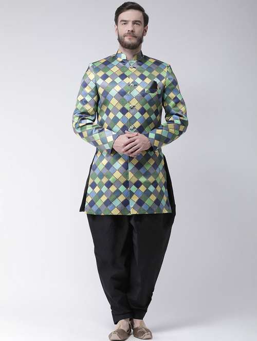 multi colored checkered sherwani set - 17976365 - Standard Image - 0