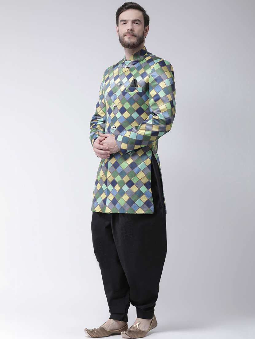 multi colored checkered sherwani set - 17976365 - Standard Image - 1