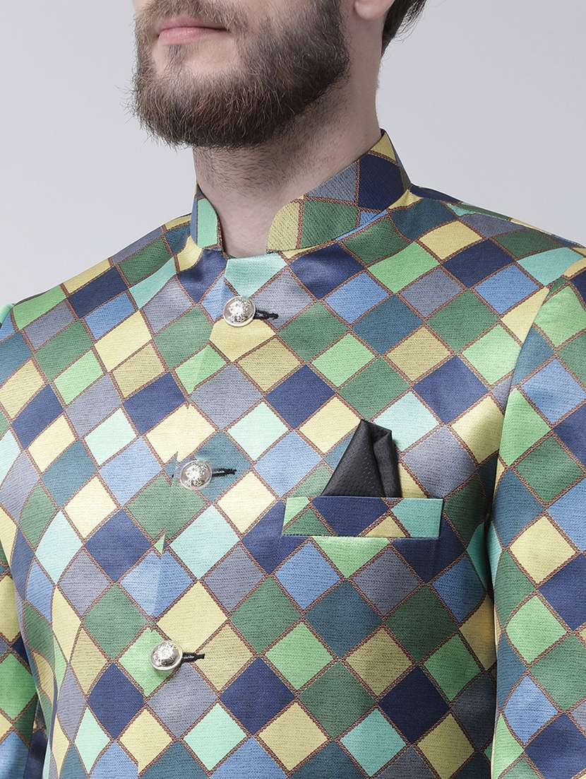 multi colored checkered sherwani set - 17976365 - Standard Image - 4