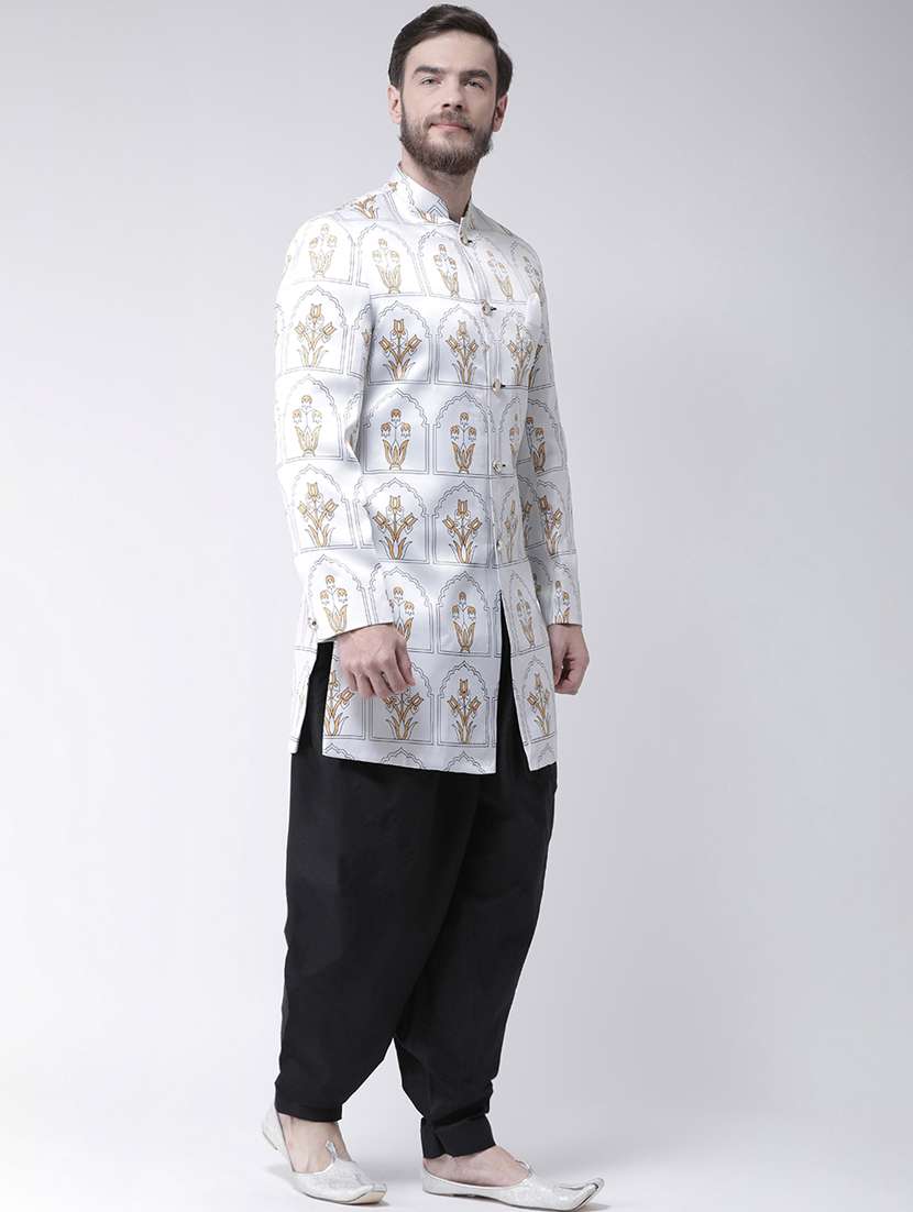 white printed sherwani set - 17976366 -  Standard Image - 1