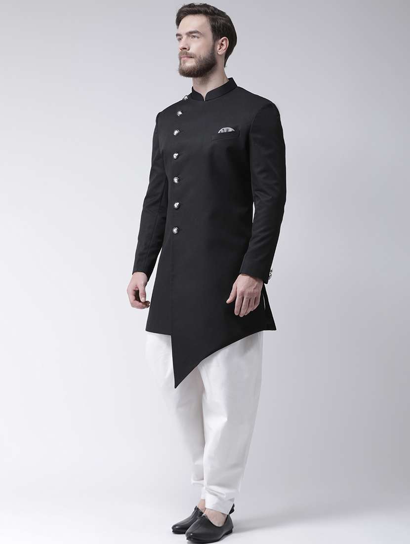 black solid sherwani set - 17976369 -  Standard Image - 1