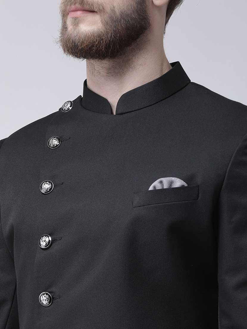 black solid sherwani set - 17976369 -  Standard Image - 4