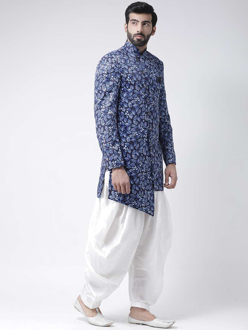 navy blue printed sherwani set - 17976382 -  Standard Image - 1