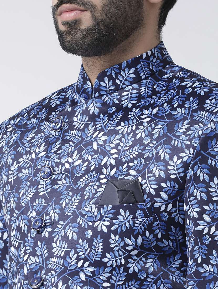 navy blue printed sherwani set - 17976382 - Standard Image - 4