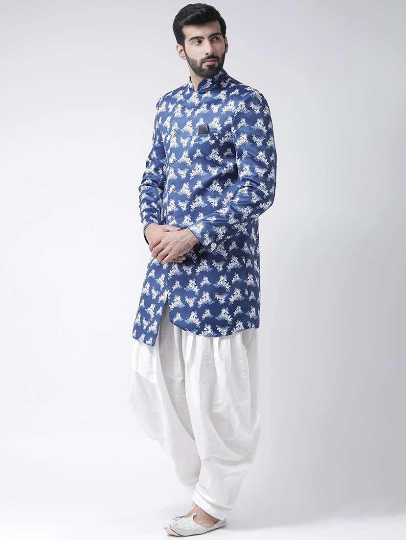 blue printed sherwani set - 17976384 -  Standard Image - 1