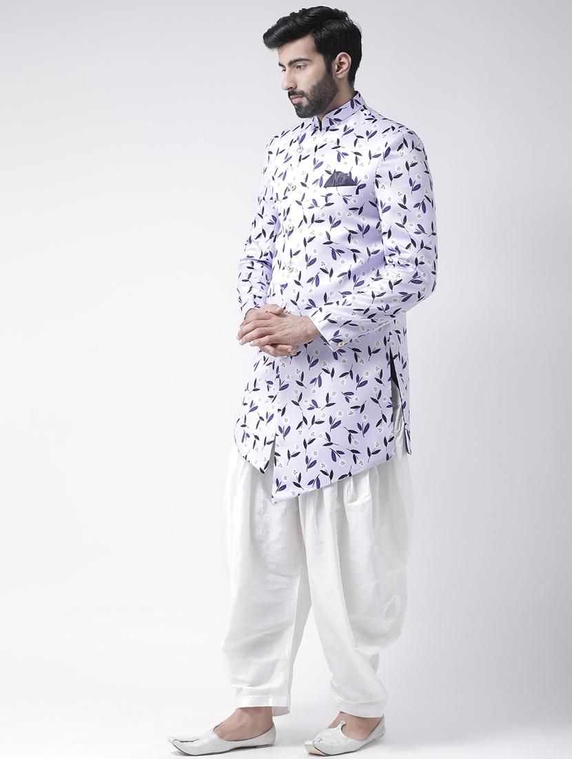 white printed sherwani set - 17976386 - Standard Image - 1