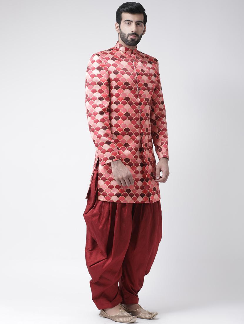 red printed sherwani set - 17976387 - Standard Image - 1