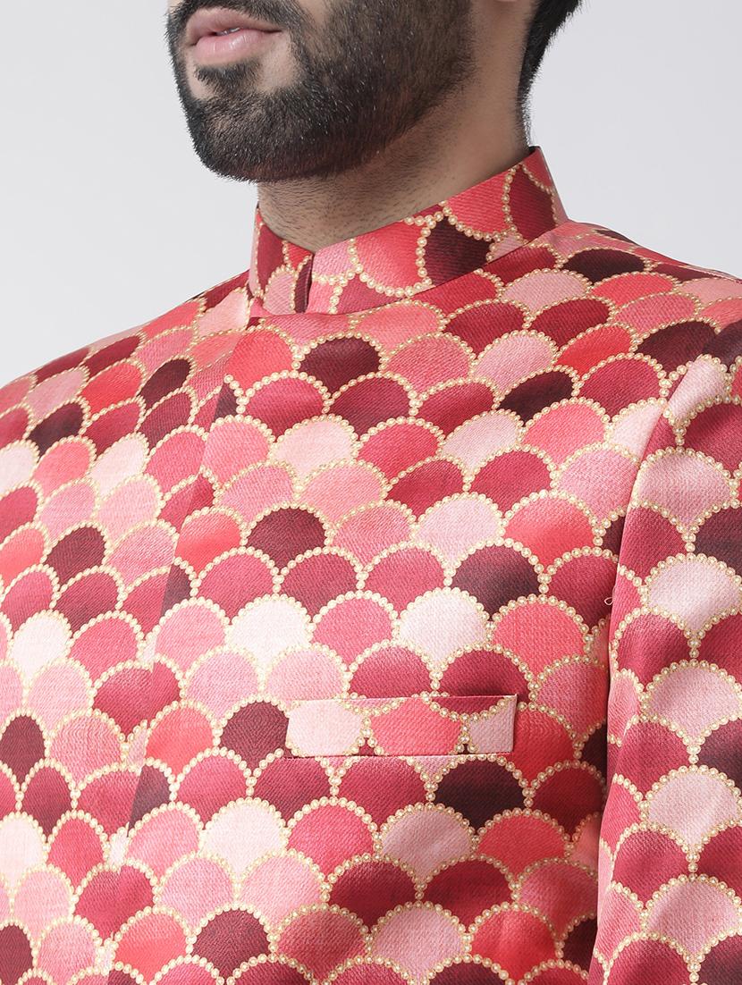red printed sherwani set - 17976387 - Standard Image - 4