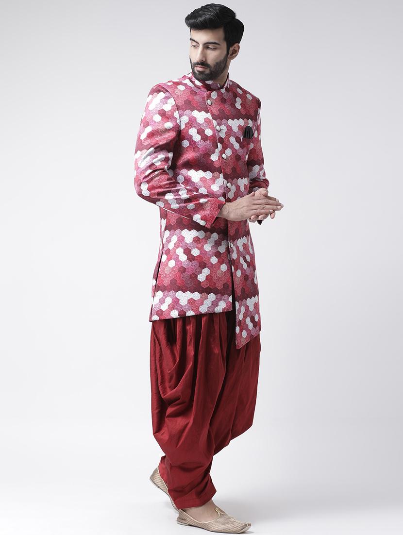 red printed sherwani set - 17976388 -  Standard Image - 1