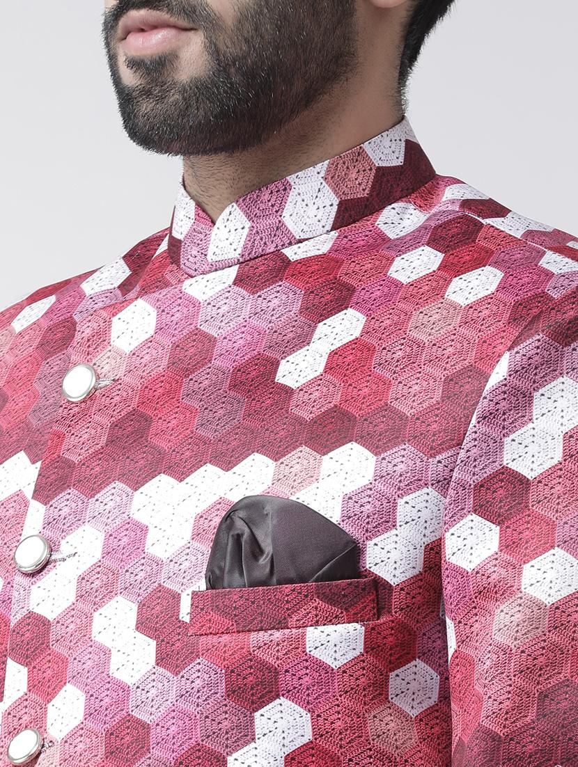 red printed sherwani set - 17976388 - Standard Image - 4