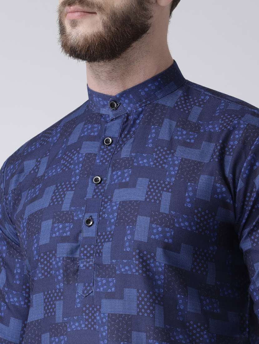 blue checkered kurta pyjama set with white solid nehru jacket - 17976420 - Standard Image - 4
