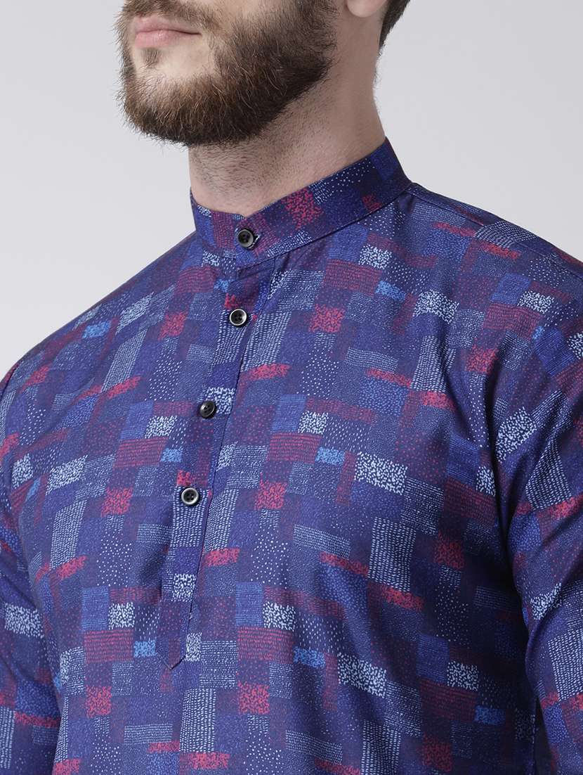 blue printed kurta pyjama set with white solid nehru jacket - 17976421 -  Standard Image - 4