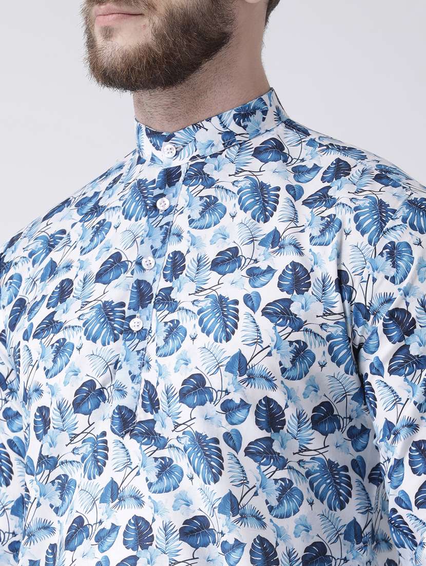 blue printed kurta pyjama set with white solid nehru jacket - 17976424 -  Standard Image - 4