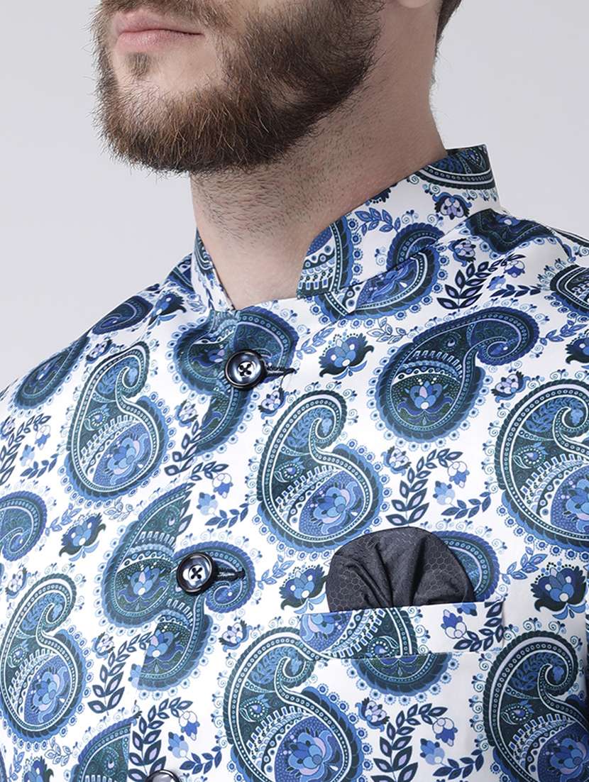 navy blue solid dhoti kurta set with printed bandhgala jacket - 17976435 - Standard Image - 4