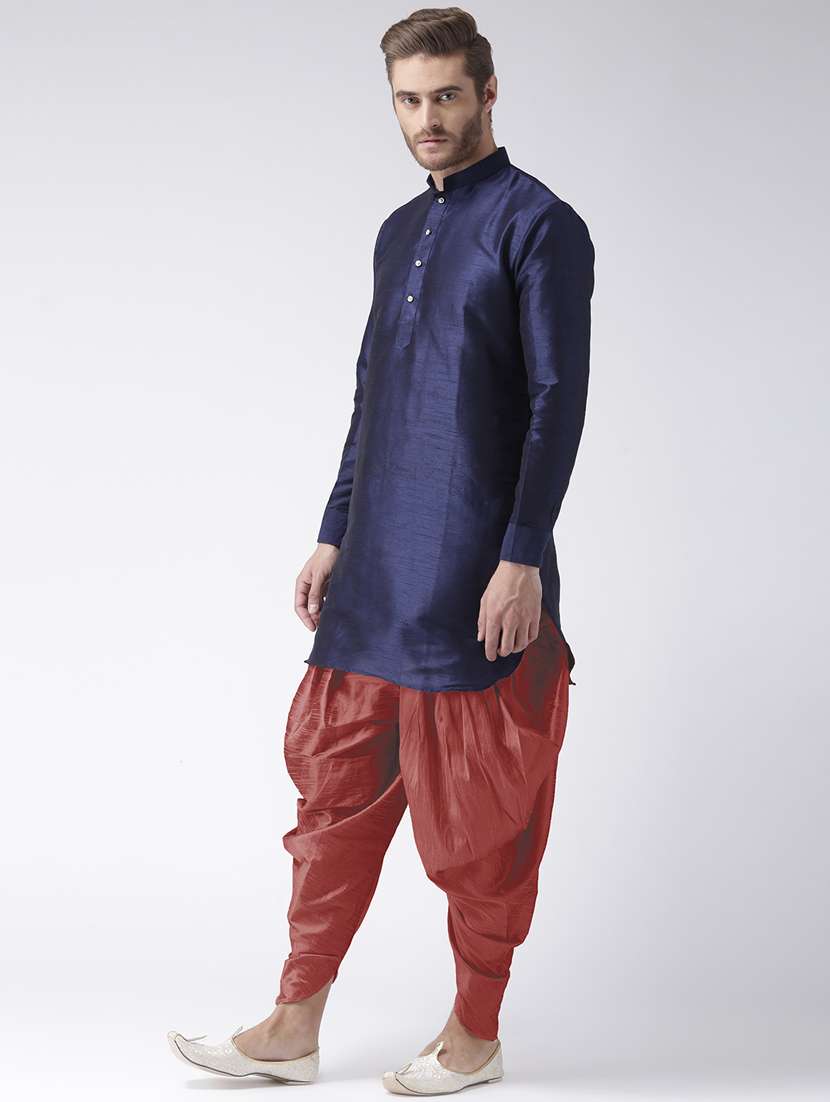navy blue solid dhoti kurta set - 17976471 -  Standard Image - 1