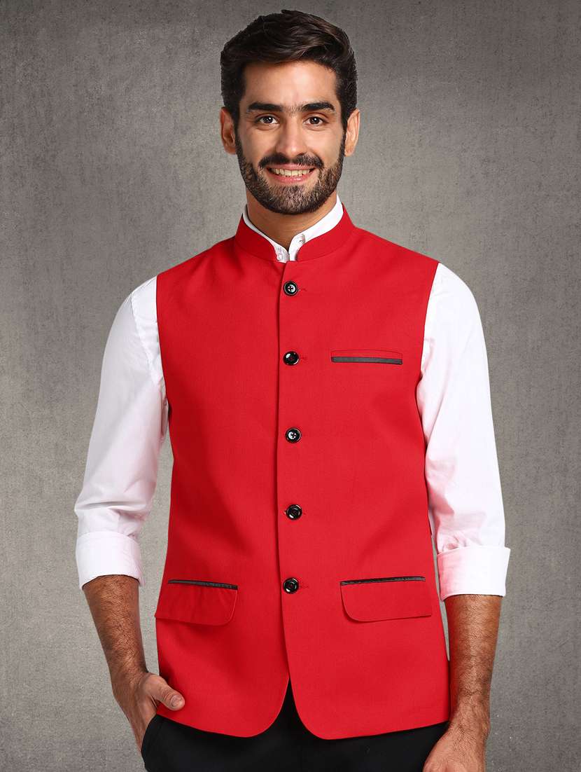red solid nehru jacket
