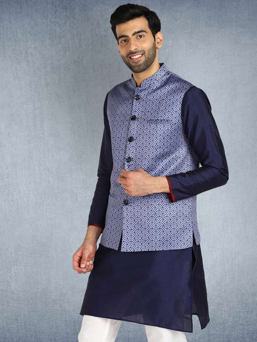 blue printed nehru jacket