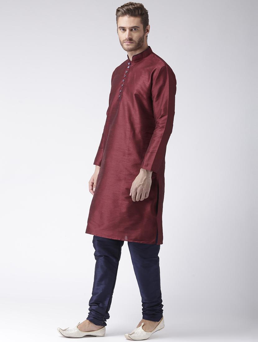 maroon solid kurta pyjama set - 17976494 - Standard Image - 1