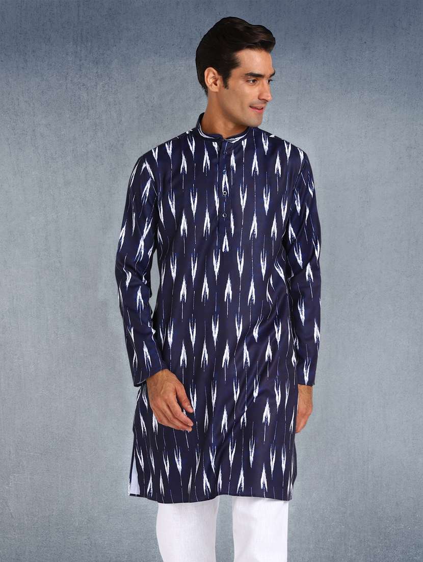 navy blue printed long kurta