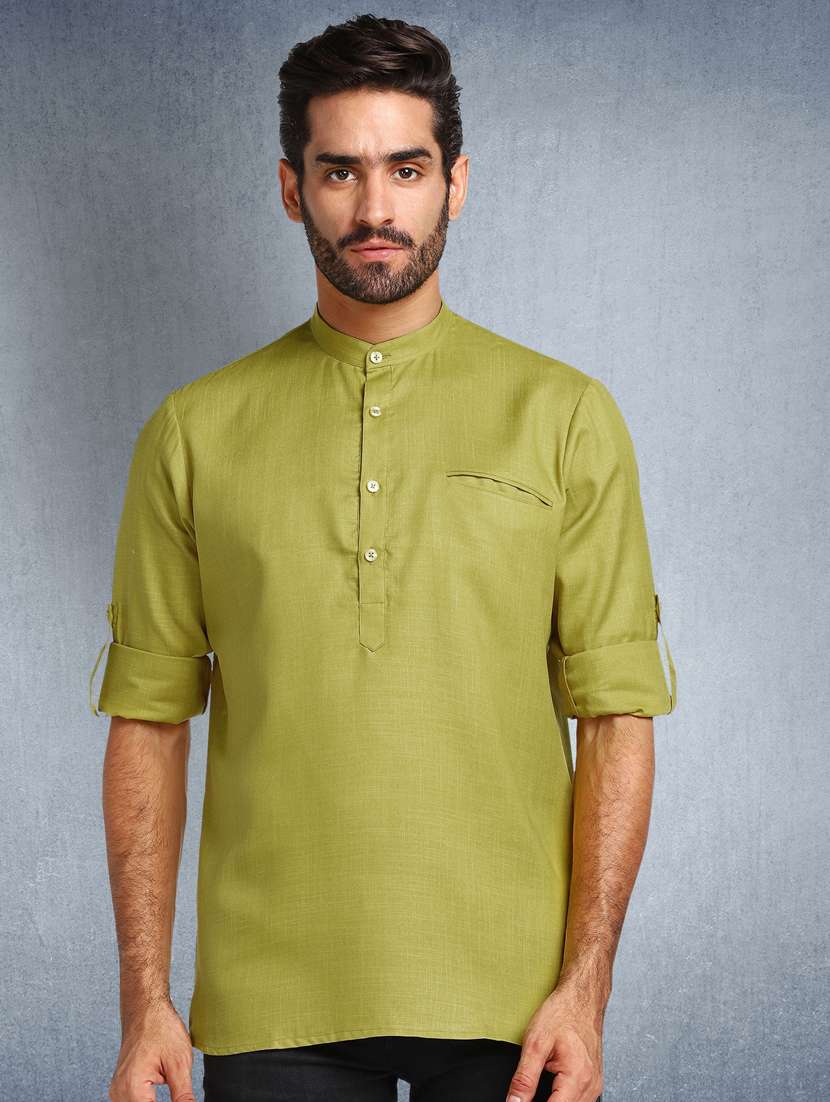 green solid short  kurta