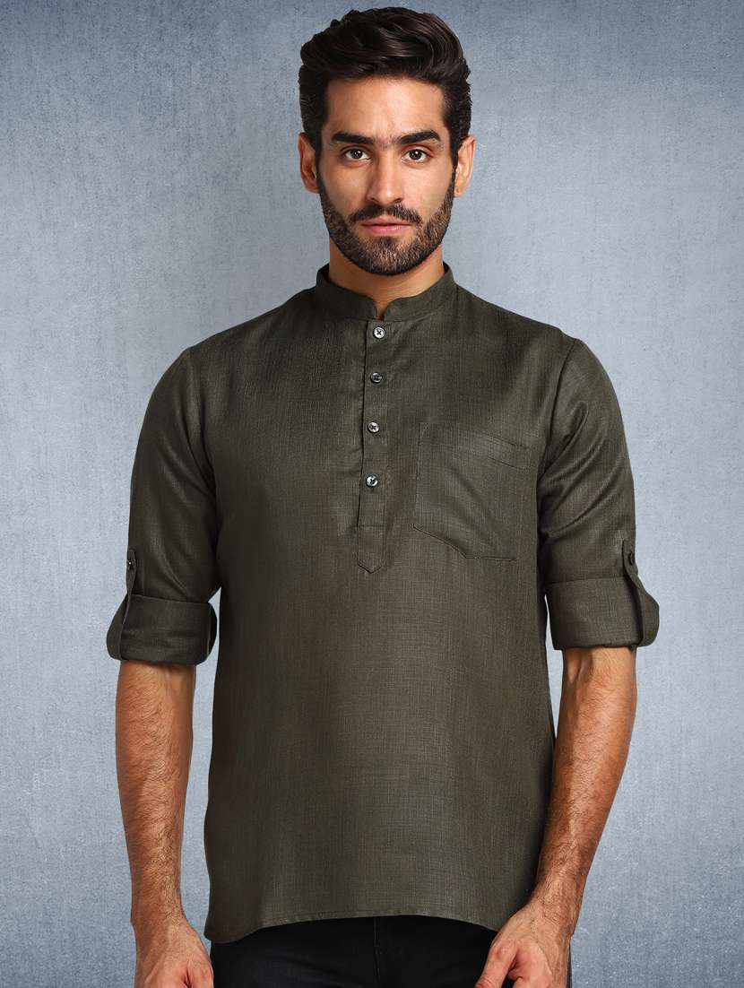 green solid short  kurta