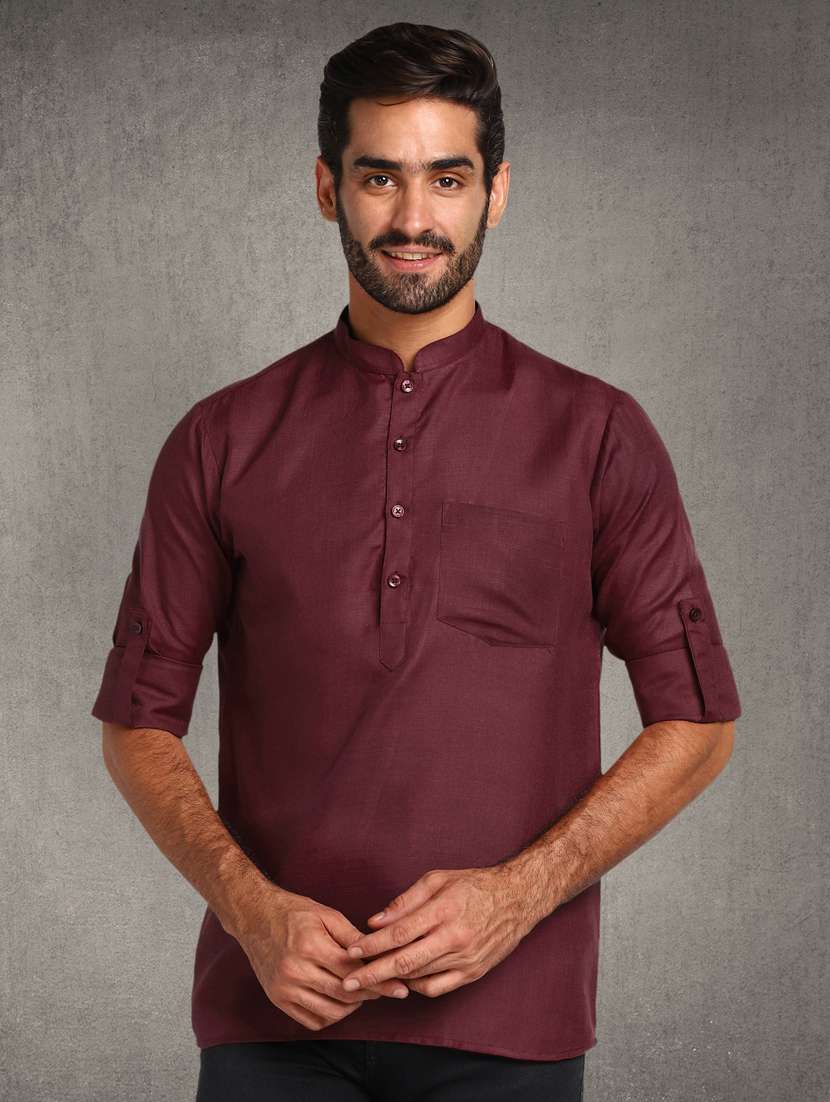 maroon solid short  kurta