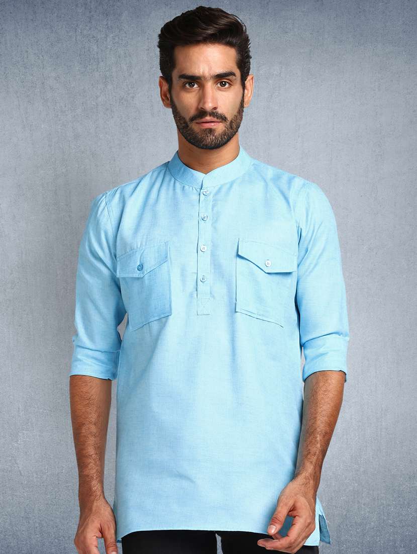 blue solid short  kurta