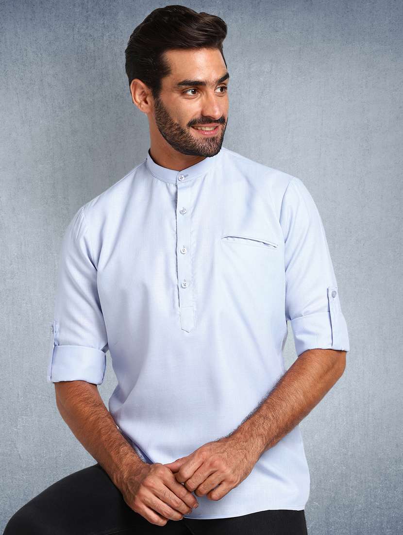 blue solid short  kurta