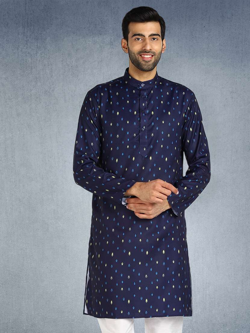 navy blue printed long kurta