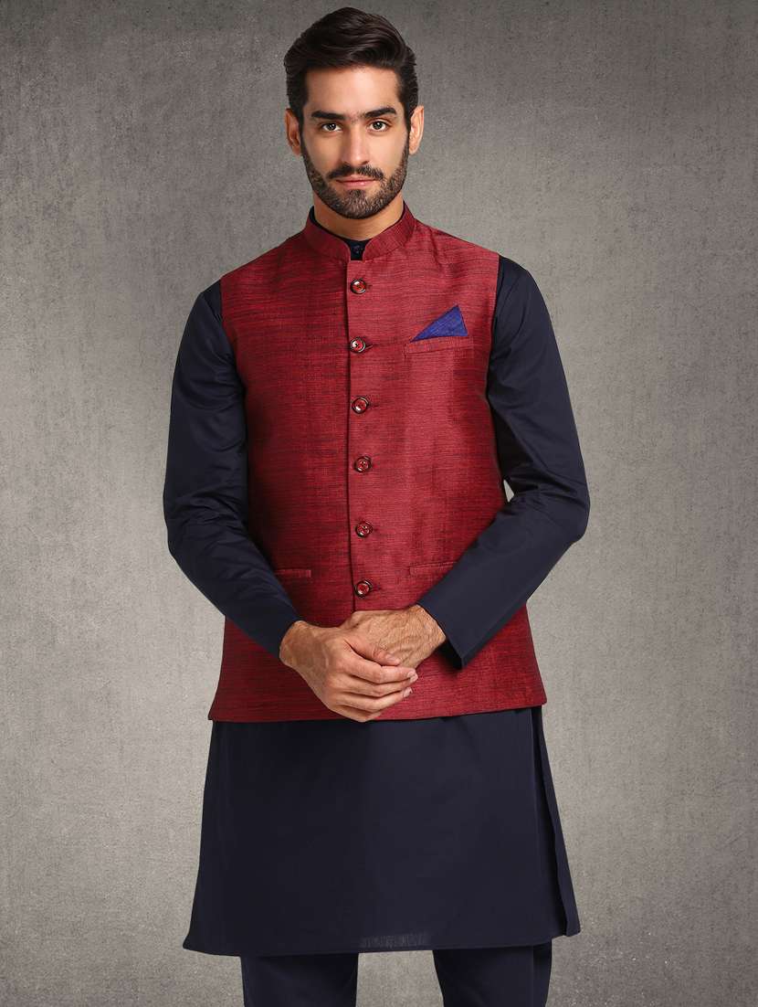 maroon printed nehru jacket