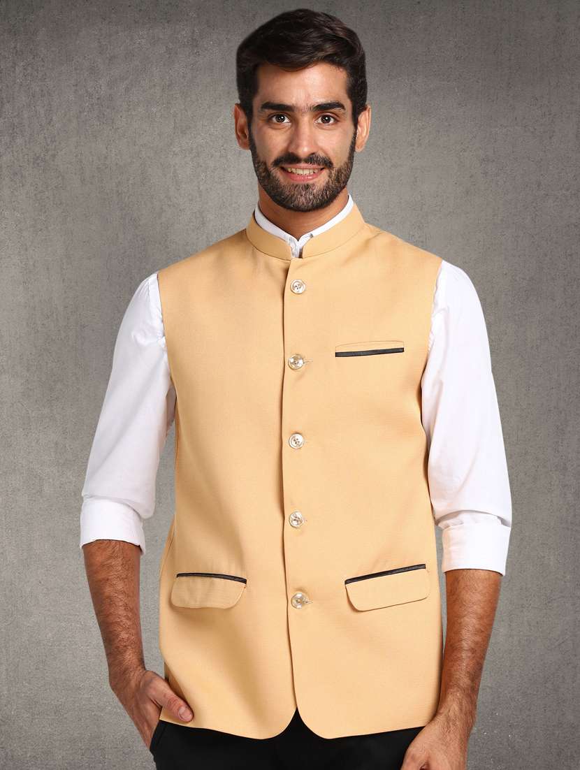 beige solid nehru jacket