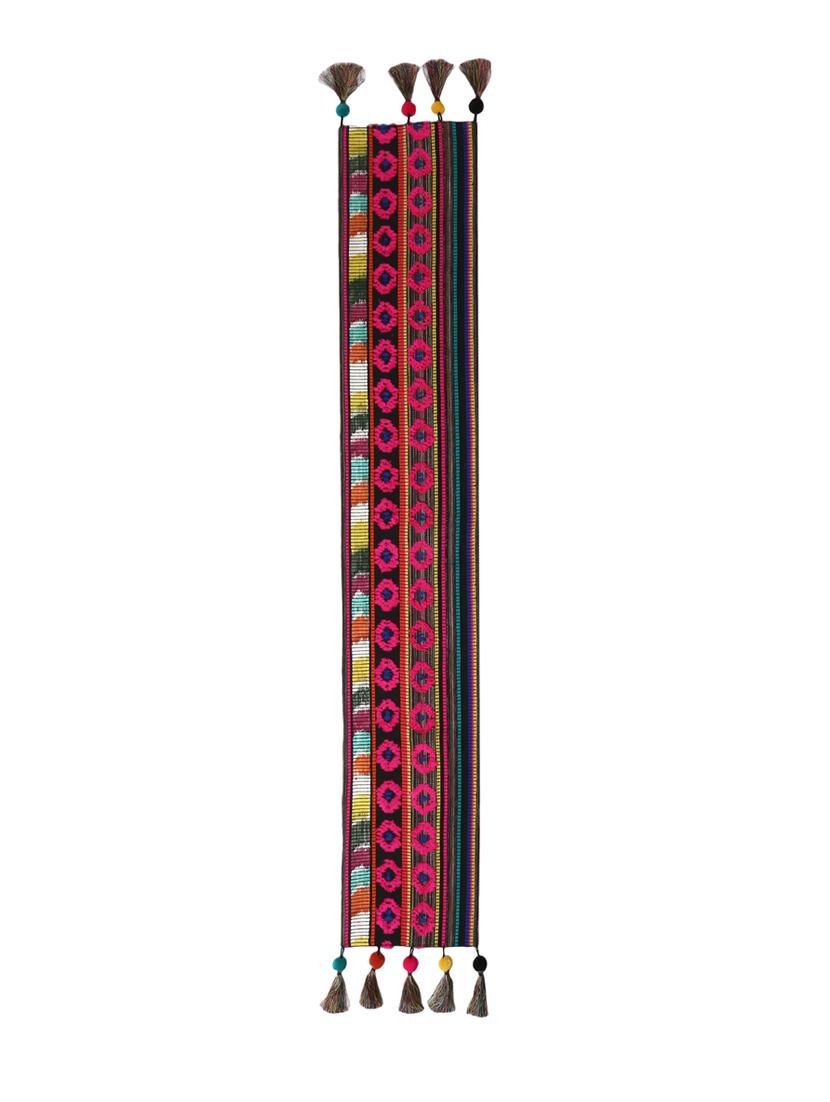 tribal collection by mezposh : pink & multi acrylic jacquard 6 seater table runner with tassels (30x180cm) - 17977177 - Standard Image - 1