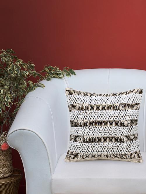 stave collection by mezposh : natural & beige cotton jacquard cushion cover with striped pattern (18x18in) - 17977658 - Standard Image - 0