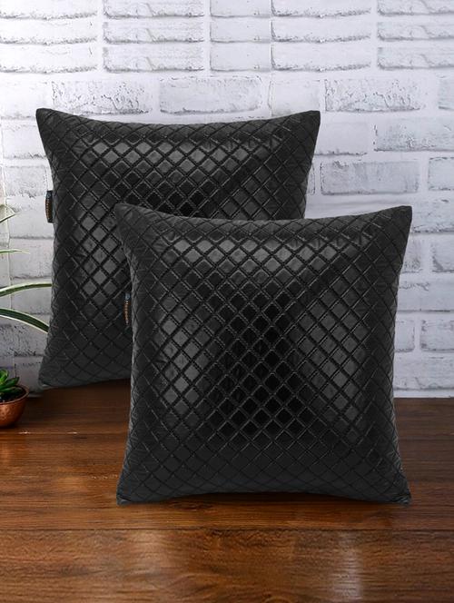 rasta collection by mezposh : glossy black polyester harlequin quilted cushion cover (16x16in) set of 2 - 17977673 - Standard Image - 0
