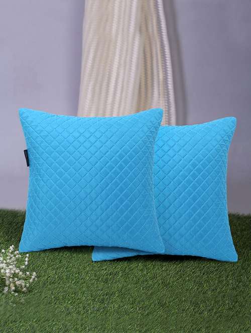 rasta collection by mezposh : cyan polyester harlequin quilted cushion cover (16x16in) set of 2 - 17977678 -  Standard Image - 0