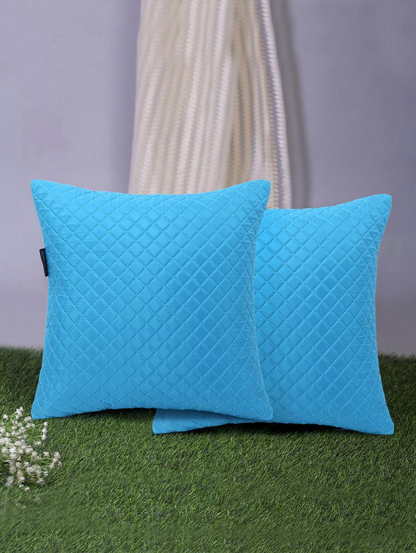 rasta collection by mezposh : cyan polyester harlequin quilted cushion cover (16x16in) set of 2