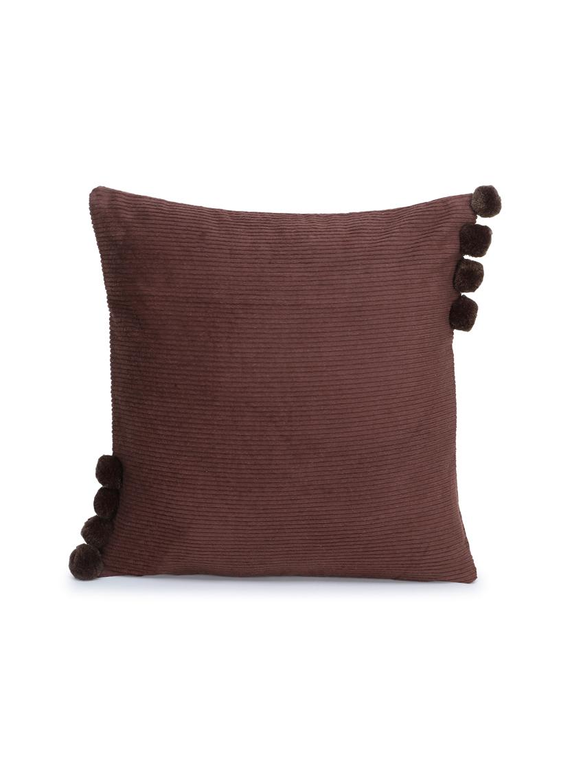 mezposh motley maroon cotton corduroy striped pompom cushion cover (16"x16") - 17977766 -  Standard Image - 1