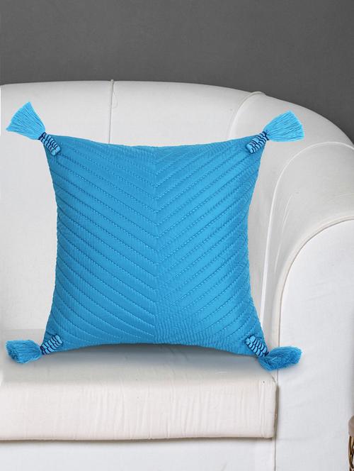 mezposh rasta beige polyester quilted checked tasselled cushion cover (12"x12") - 17977772 -  Standard Image - 0