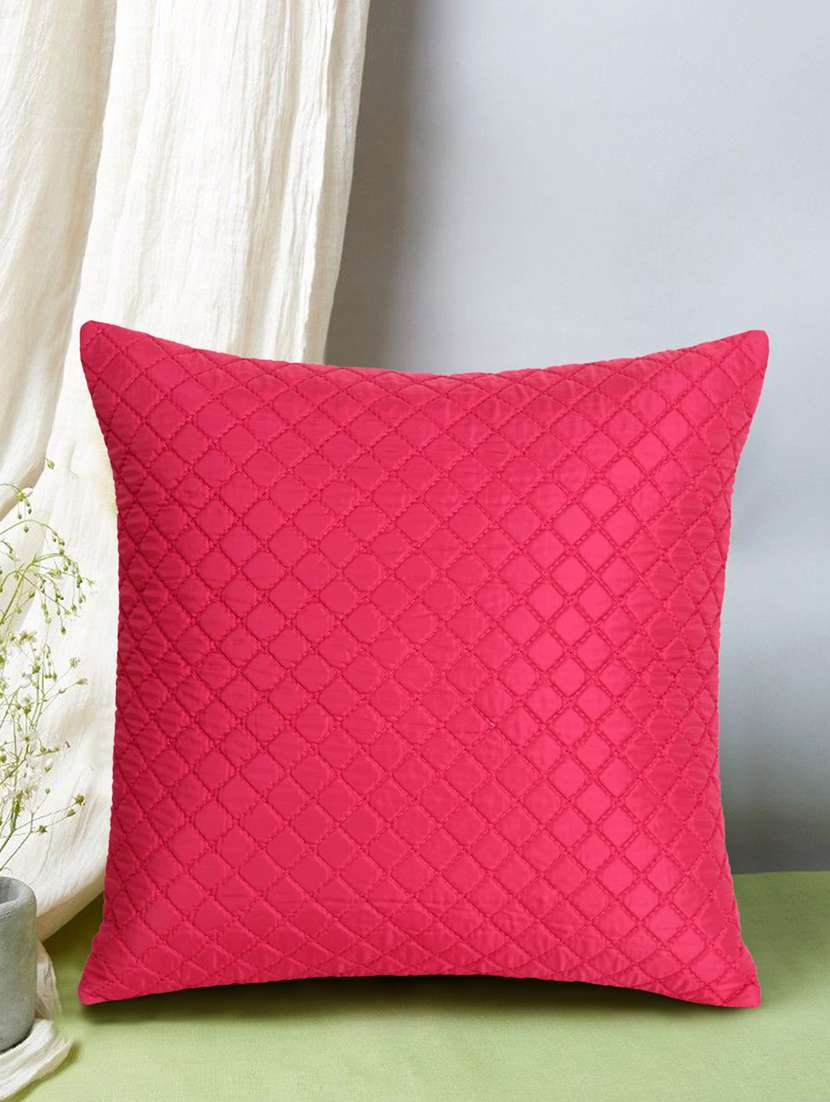 mezposh rasta parrot green polyester checked quilted cushion cover (16"x16")