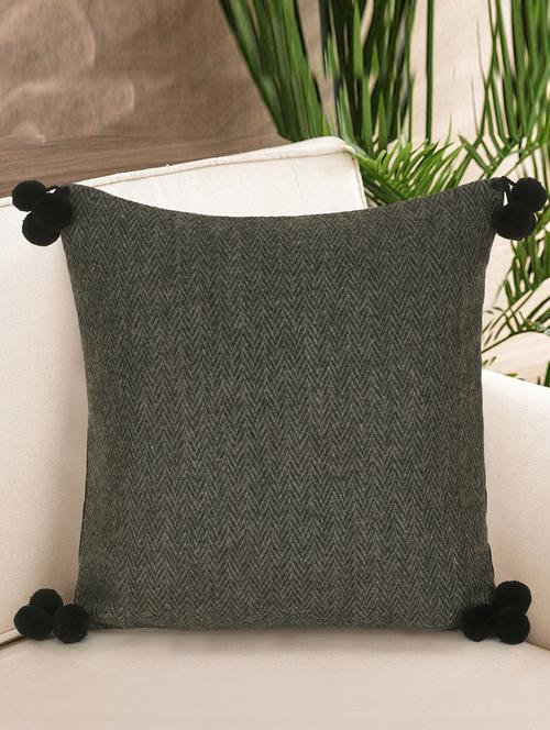 mezposh motley grey wool solid self design pompom cushion cover (16"x16") - 17977790 - Standard Image - 0
