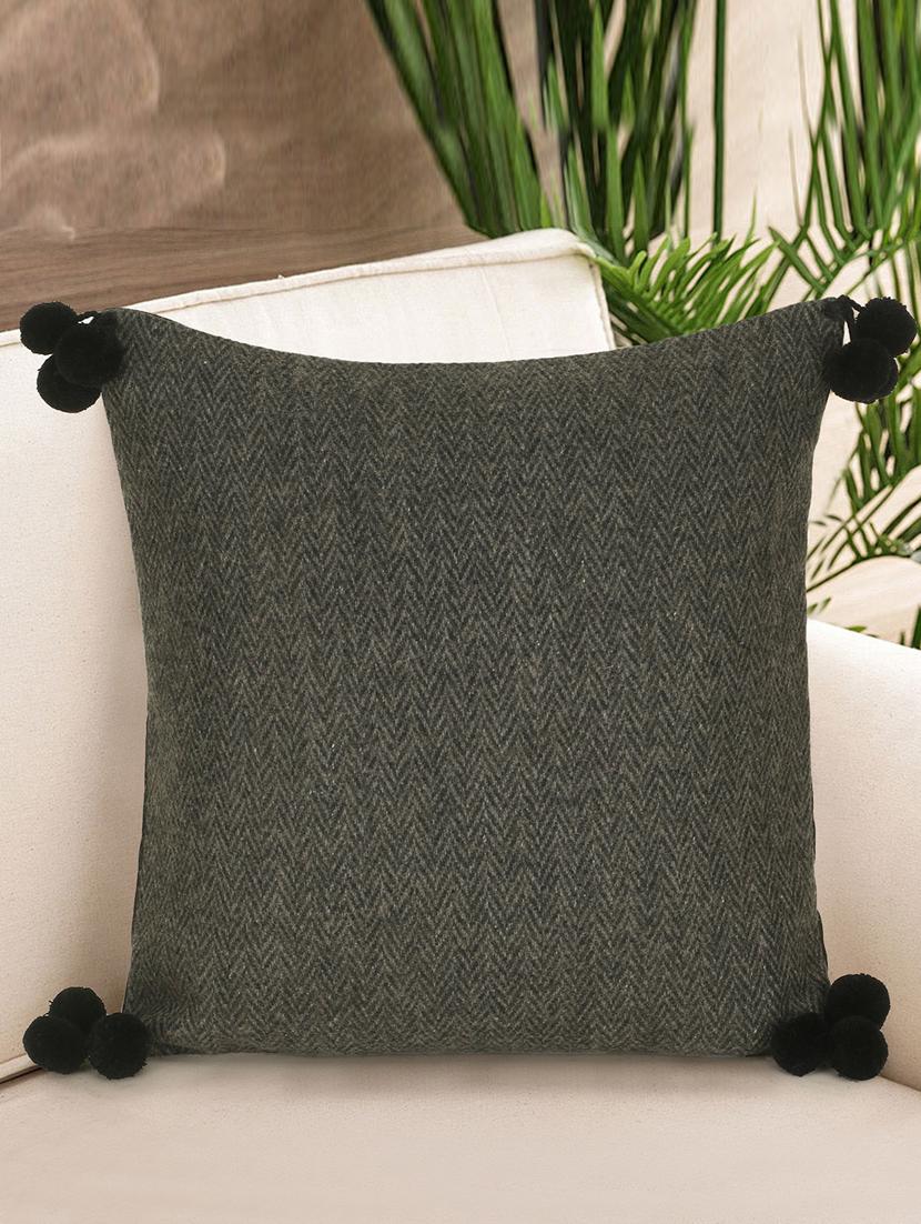 mezposh motley grey wool solid self design pompom cushion cover (16"x16") - 17977790 - Zoom Image - 0