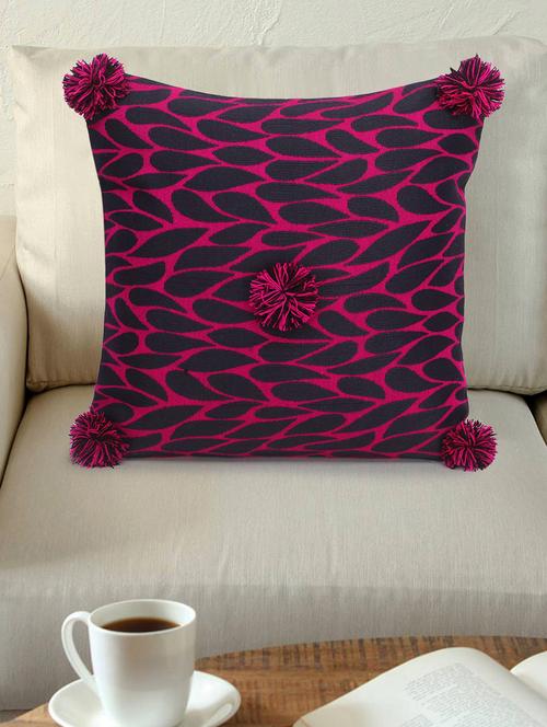 mezposh nomad pink & black polyester jacquard quirky pompom cushion cover (16"x16") - 17977794 -  Standard Image - 0