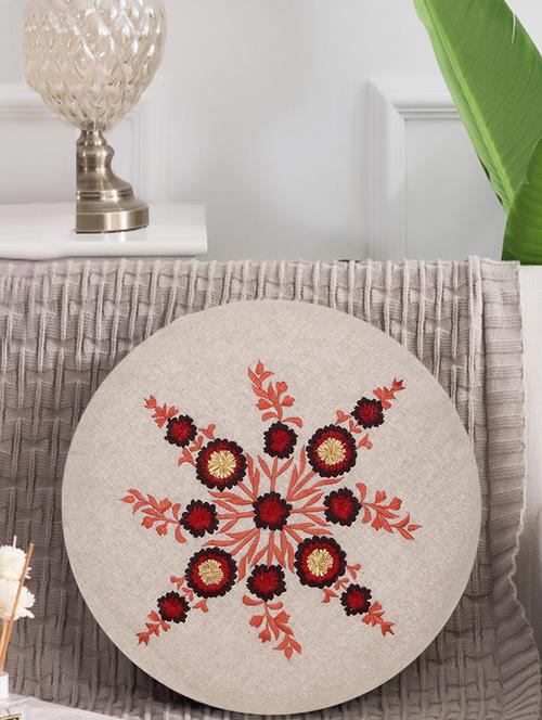 mezposh rustic natural & red cotton floral embroidered cushion cover (16") - 17977805 -  Standard Image - 0