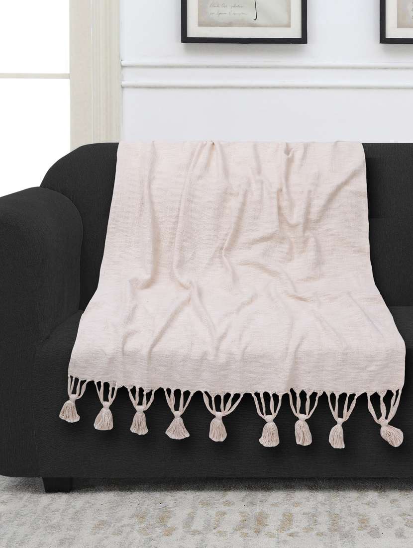 mezposh droplet natural polycotton self design textured sofa throw (48in x 72in)