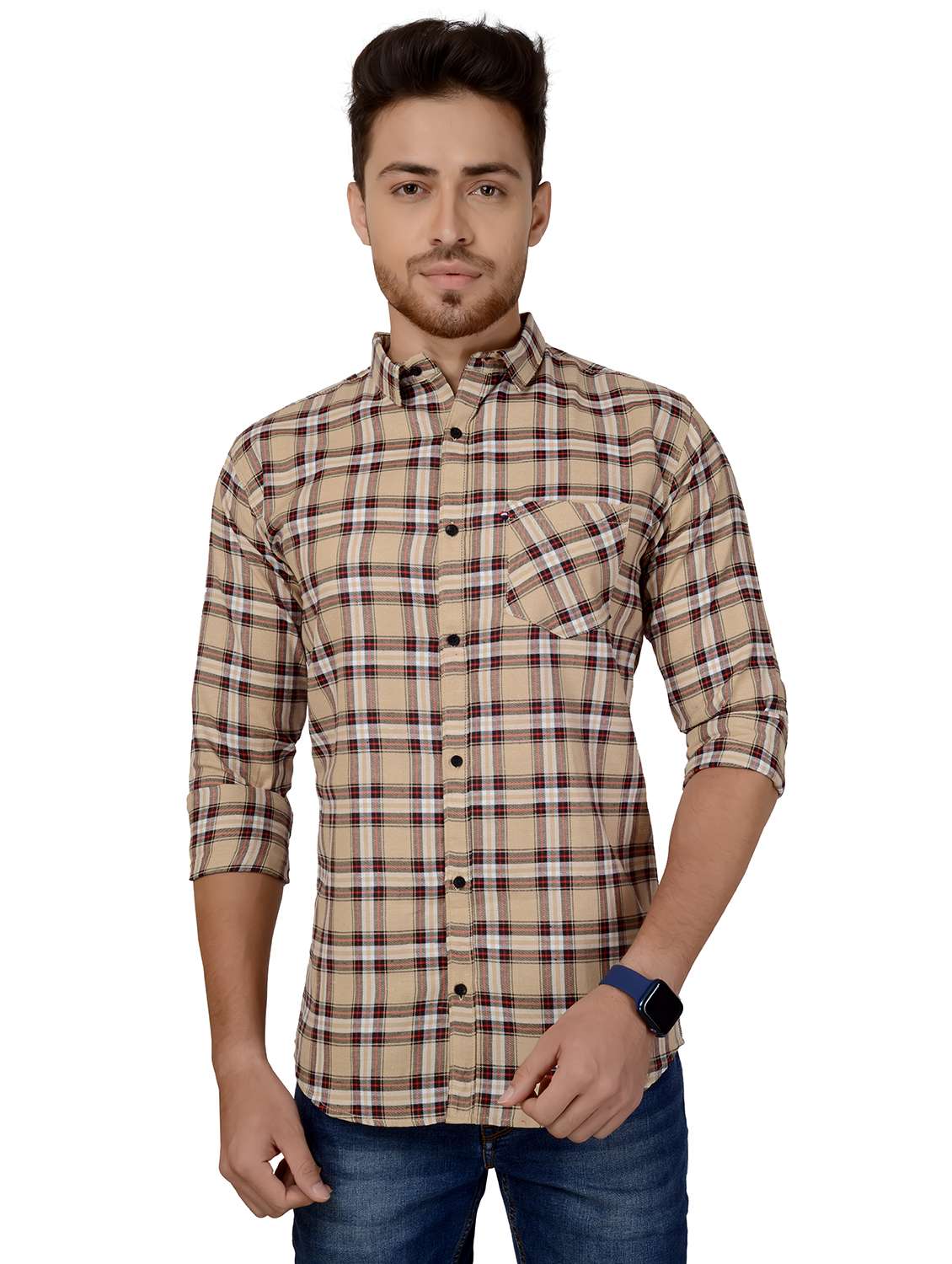 beige checkered casual shirt